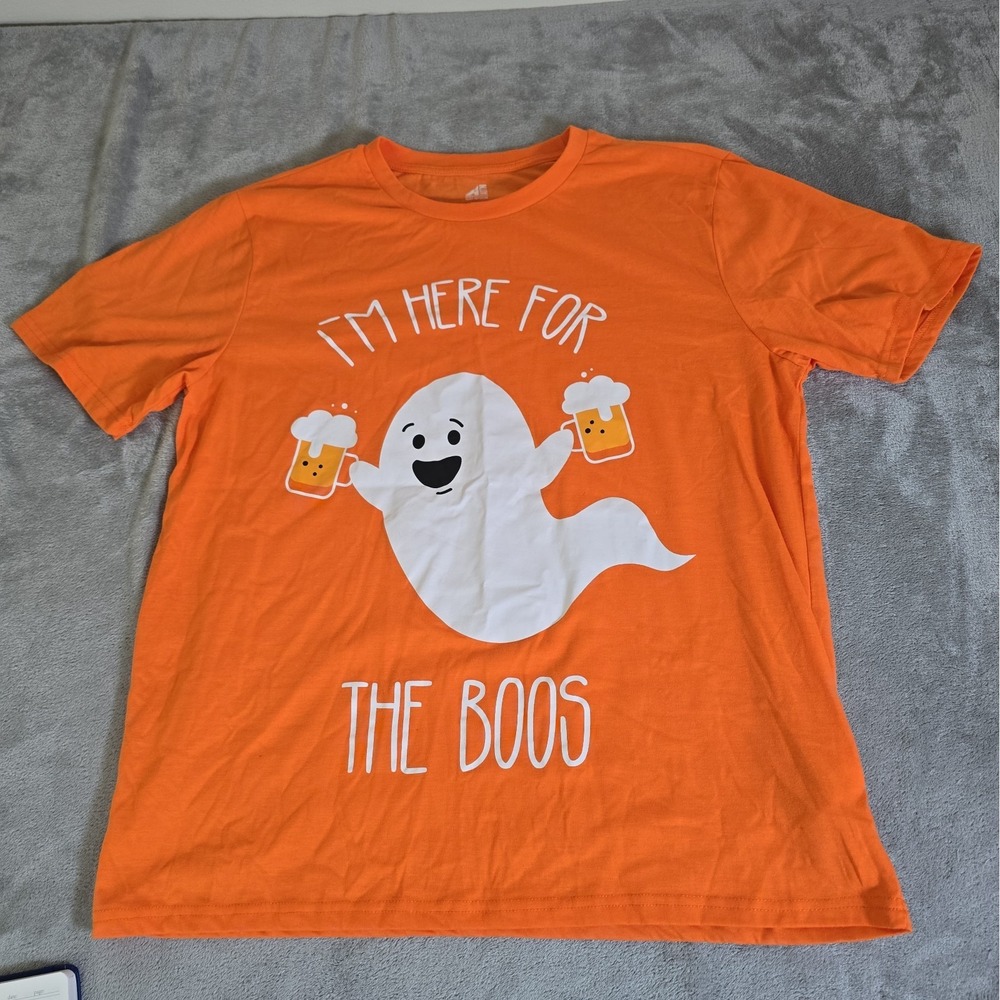 Halloween Shirt Mens XL Oragne Ghost Graphic I Am Here For The Boos Holiday